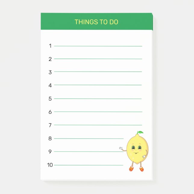 Cute happy lemon Things To Do on green & white Post-it Notes (Front)