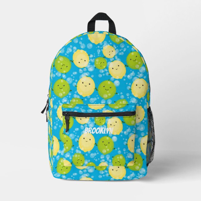 Cute happy lemons and limes cartoon illustration printed backpack (Front)