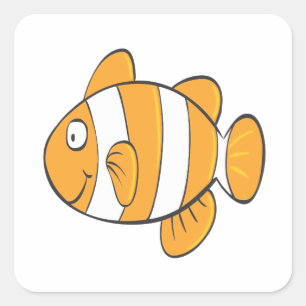 cute happy little clown fish cartoon character square sticker