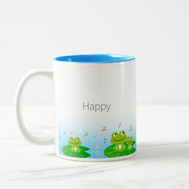 Cute Happy Little Frogs  Two-Tone Coffee Mug (Left)