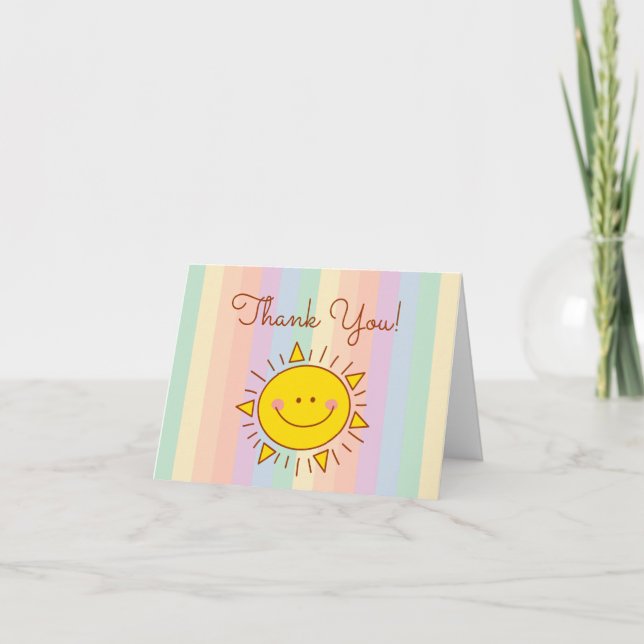Cute Happy Little Rainbow Sunshine Thank You Card (Front)