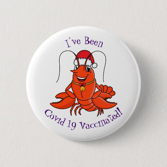Cute happy lobster wearing Christmas hat cartoon 6 Cm Round Badge (Front)