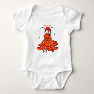 Cute happy lobster wearing Christmas hat cartoon Baby Bodysuit