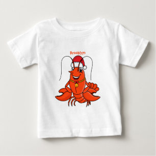 Cute happy lobster wearing Christmas hat cartoon Baby T-Shirt