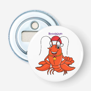 Cute happy lobster wearing Christmas hat cartoon Bottle Opener