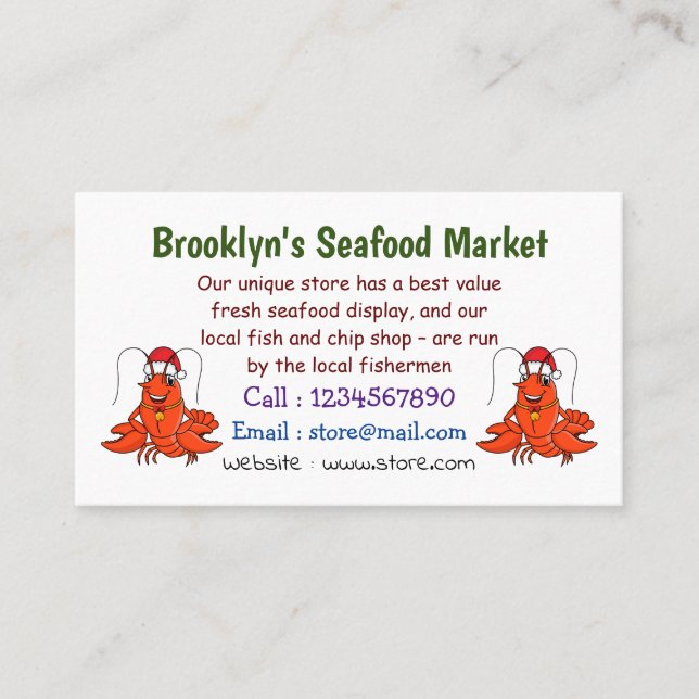 Cute happy lobster wearing Christmas hat cartoon Business Card (Front)