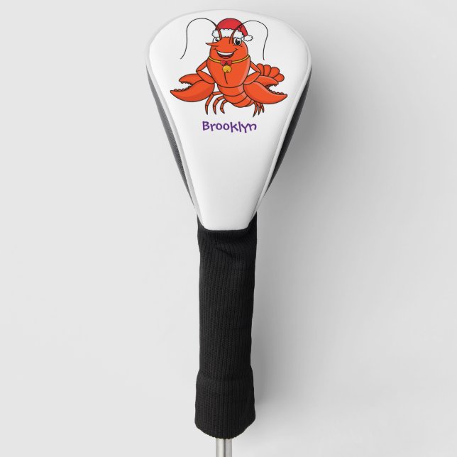 Cute happy lobster wearing Christmas hat cartoon Golf Head Cover (Front)