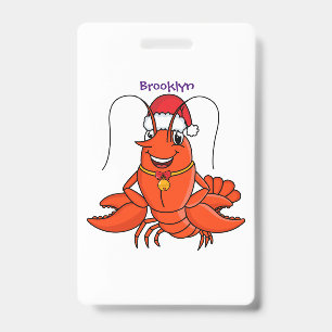 Cute happy lobster wearing Christmas hat cartoon ID Badge
