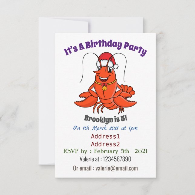 Cute happy lobster wearing Christmas hat cartoon Invitation (Front)