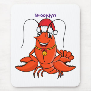 Cute happy lobster wearing Christmas hat cartoon Mouse Mat