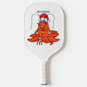 Cute happy lobster wearing Christmas hat cartoon Pickleball Paddle