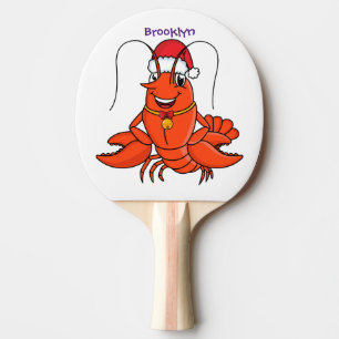 Cute happy lobster wearing Christmas hat cartoon Ping Pong Paddle