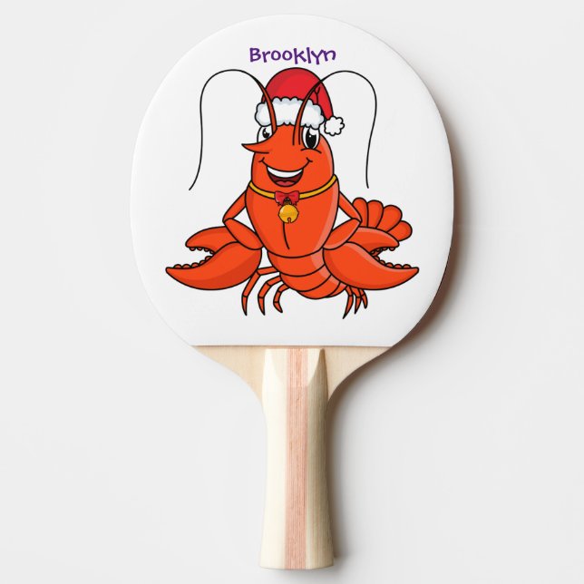 Cute happy lobster wearing Christmas hat cartoon Ping Pong Paddle (Front)