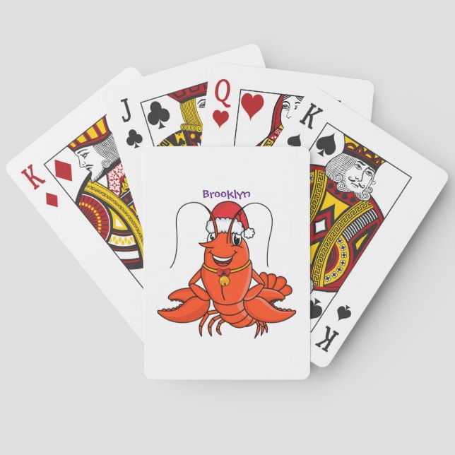 Cute happy lobster wearing Christmas hat cartoon Playing Cards (Back)