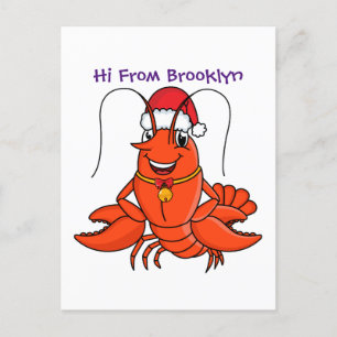 Cute happy lobster wearing Christmas hat cartoon Postcard