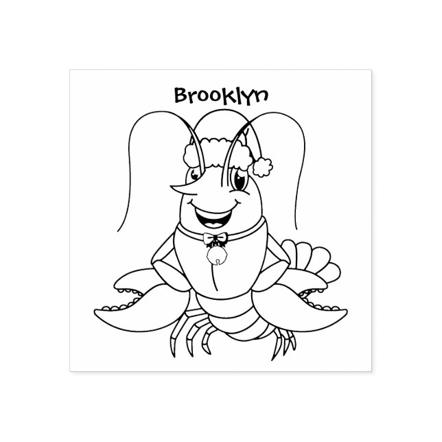 Cute happy lobster wearing Christmas hat cartoon Rubber Stamp (Imprint)