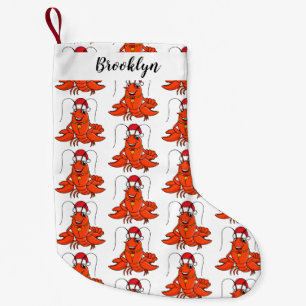 Cute happy lobster wearing Christmas hat cartoon Small Christmas Stocking