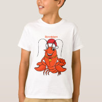 Cute happy lobster wearing Christmas hat cartoon