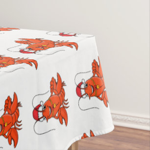 Cute happy lobster wearing Christmas hat cartoon Tablecloth