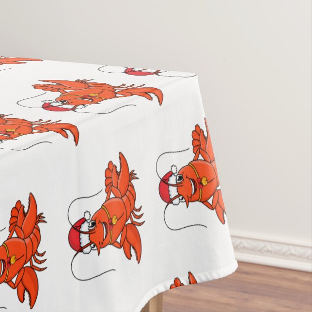Cute happy lobster wearing Christmas hat cartoon Tablecloth (In Situ)