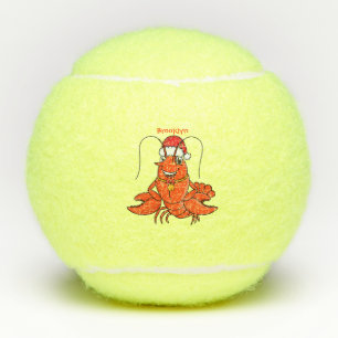Cute happy lobster wearing Christmas hat cartoon Tennis Balls