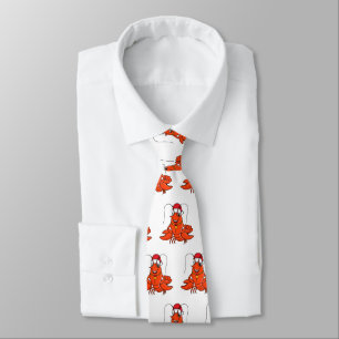 Cute happy lobster wearing Christmas hat cartoon Tie