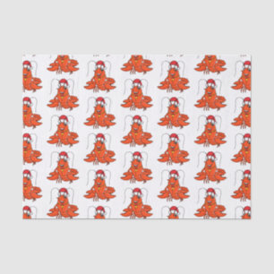 Cute happy lobster wearing Christmas hat cartoon Tissue Paper