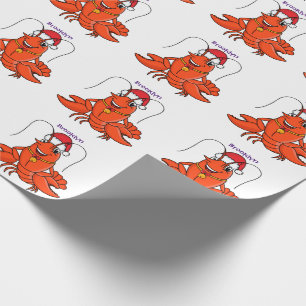 Cute happy lobster wearing Christmas hat cartoon Wrapping Paper