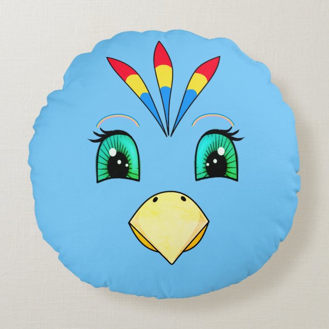 Cute Happy Macaw Bird Face Round Cushion (Front)