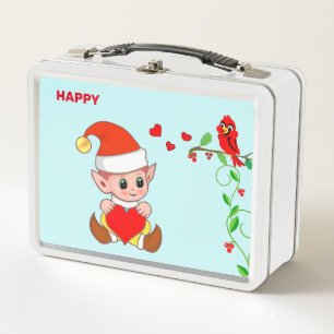 Cute Happy Magic Elf & Little Bird Metal Lunch Box