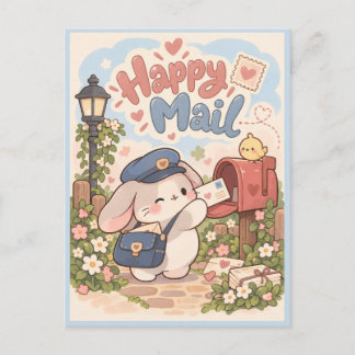 Cute Happy Mail Bunny Postcard