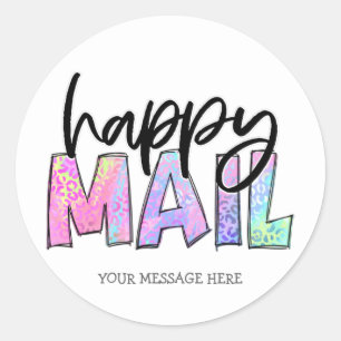 Cute Happy Mail Rainbow Leopard Print Business Classic Round Sticker