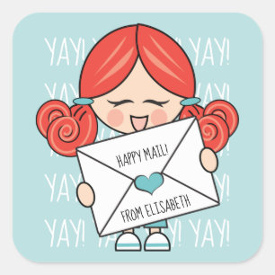 Cute Happy Mail Redhead Girl Pink Heart Seal