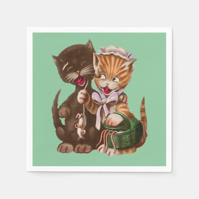 Cute Happy Male Female Cats Sharing Rats Napkin (Front)