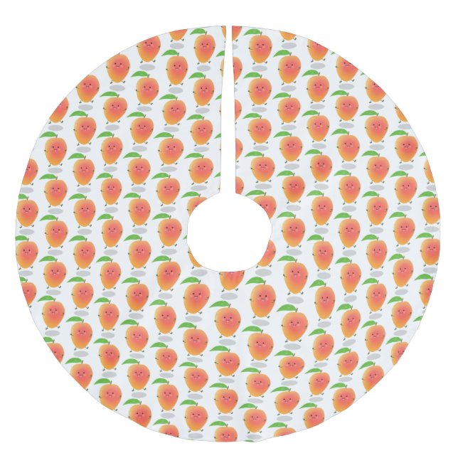 Cute happy mango cartoon illustration brushed polyester tree skirt (Front)