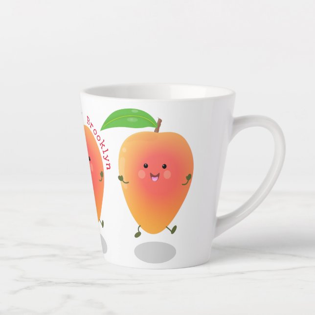 Cute happy mango cartoon illustration latte mug (Right)