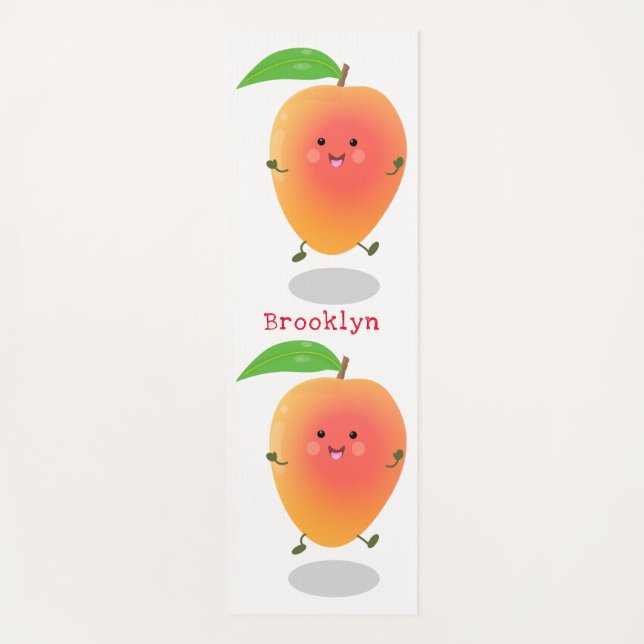 Cute happy mango cartoon illustration yoga mat (Front)