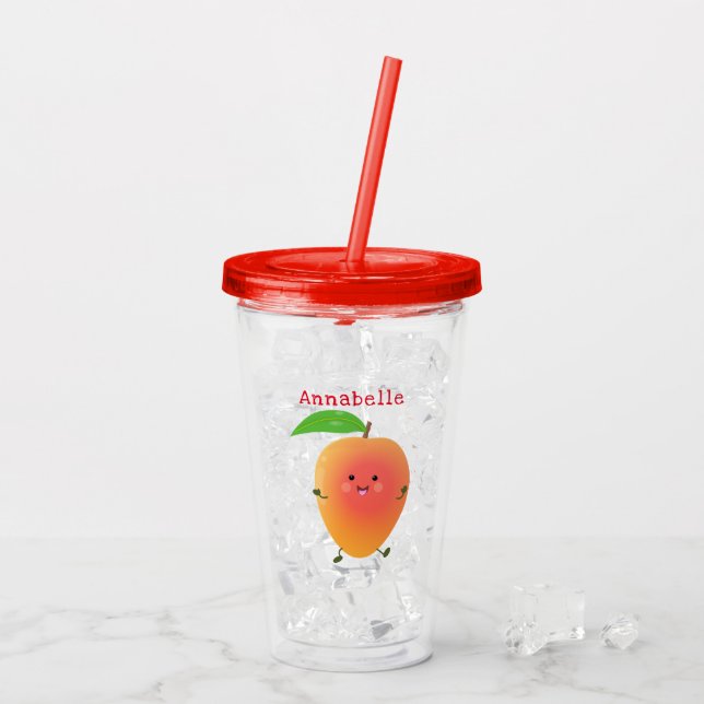 Cute happy mango yellow cartoon illustration acrylic tumbler (Back Ice)