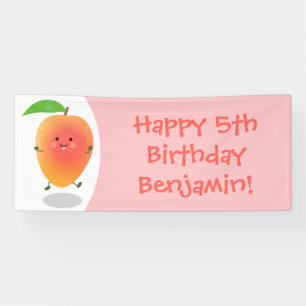 Cute happy mango yellow cartoon illustration banner