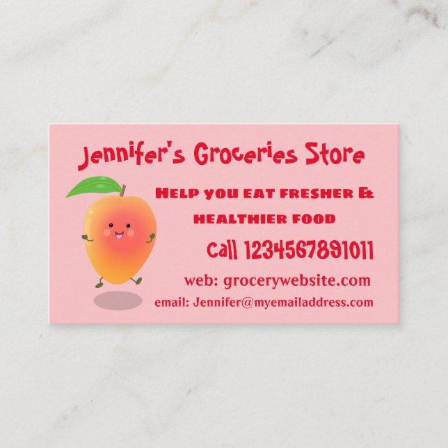 Cute happy mango yellow cartoon illustration business card (Front)