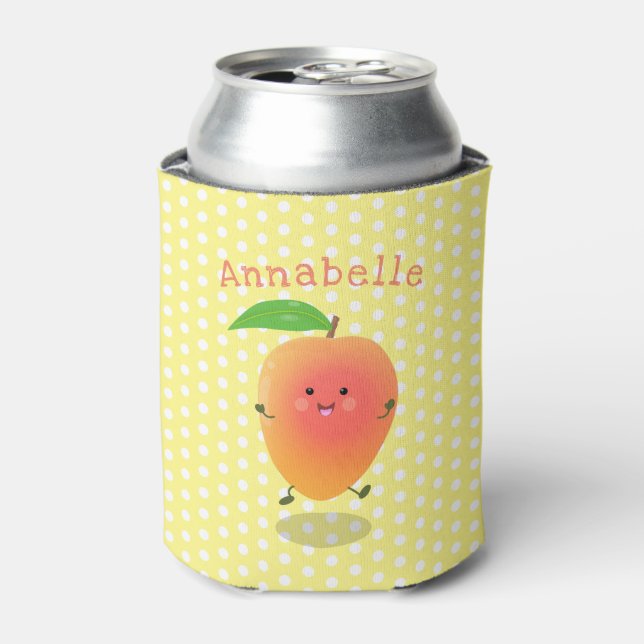 Cute happy mango yellow cartoon illustration can cooler (Can Front)