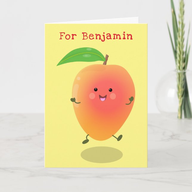 Cute happy mango yellow cartoon illustration card (Front)