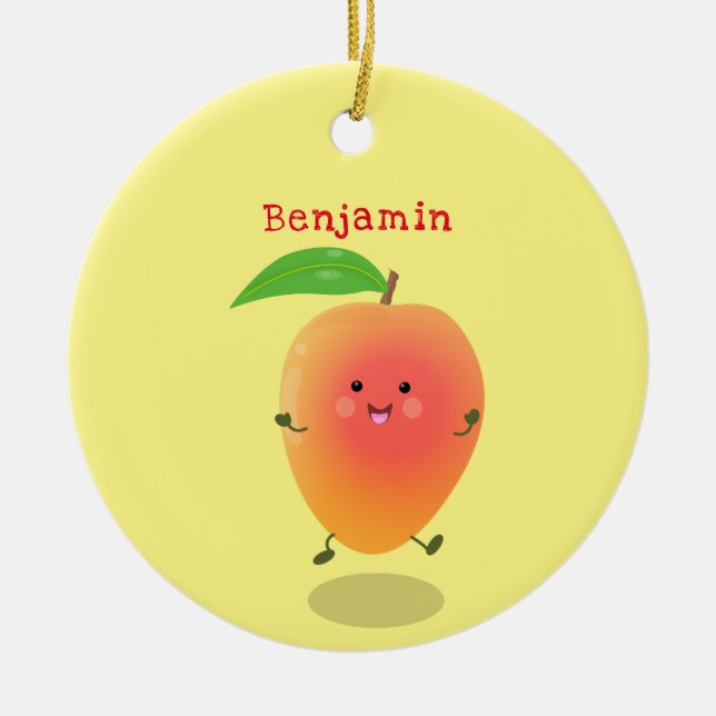 Cute happy mango yellow cartoon illustration ceramic tree decoration (Front)