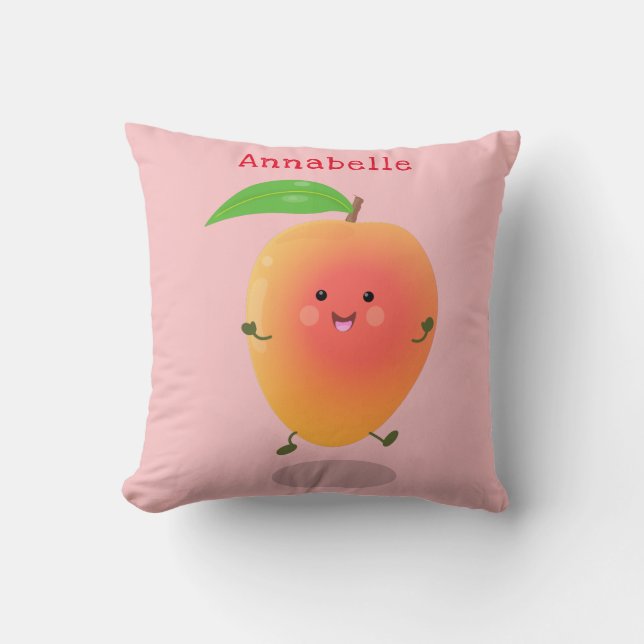 Cute happy mango yellow cartoon illustration cushion (Front)