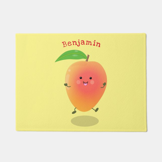 Cute happy mango yellow cartoon illustration doormat (Front)