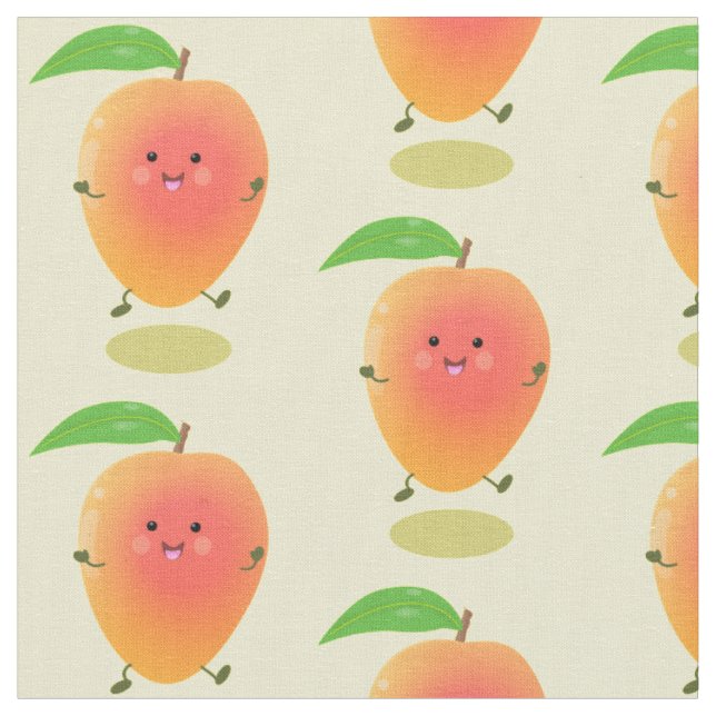 Cute happy mango yellow cartoon illustration fabric (Close Up)