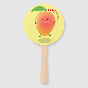 Cute happy mango yellow cartoon illustration hand fan