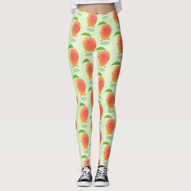 Cute happy mango yellow cartoon illustration leggings (Front)