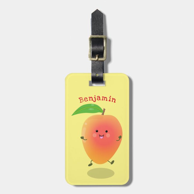 Cute happy mango yellow cartoon illustration luggage tag (Front Vertical)