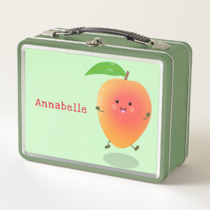 Cute happy mango yellow cartoon illustration metal lunch box